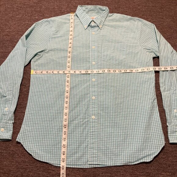 Brooks Brothers Red Fleece Gingham Shirt XL Blue Plaid Cotton Button Down - Picture 8 of 10